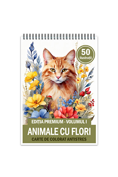 Legendary Gifts Carte de colorat antistres, 50 de ilustratii Animale cu Flori...