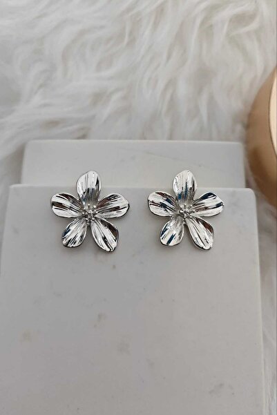 KYOLA DESİGN 5 Petals Flower Silver Color Earrings