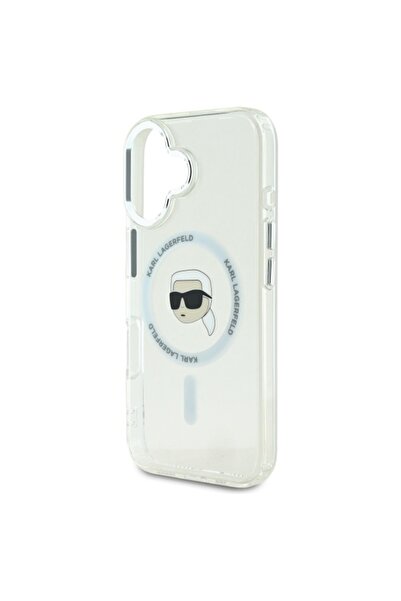 Karl Lagerfeld Θήκη για iPhone 16 - Karl Lagerfeld IML MagSafe (KLHMP16SHLSKIH) - Λευκή Μεταλλική Κεφαλή Karl`s