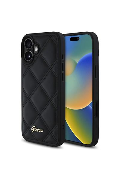Guess Case for iPhone 16 Plus - Guess Quilted Metal Logo (GUHCP16MPSQSQSK) - Black