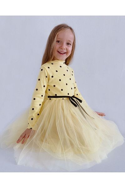Şirin Şeyler Butiği Linda Fata Printesa Tutu Pufoasa Rochie mânecă lungă Buline Lycra Flexibil Tulle Galben