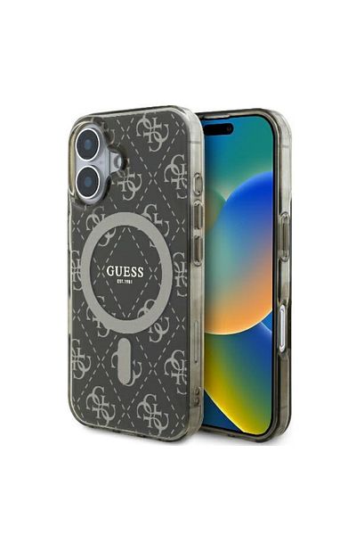 Guess Case for iPhone 16 Plus - Guess IML 4G Background MagSafe (GUHMP16MH4DTEW) - Brown