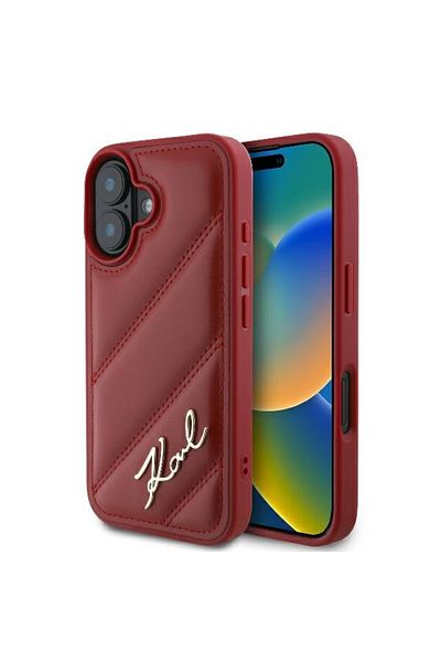Karl Lagerfeld Case for iPhone 16 - Karl Lagerfeld Diagonal Quilted (KLHCP16SPQDSMGR) - Red
