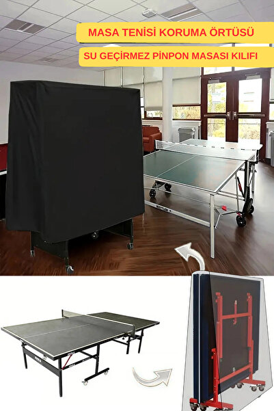KAŞIKBEY غطاء حماية لطاولة تنس الطاولة قابل للطي، غطاء من القماش المشمع المقاوم للماء، غطاء حماية لطاولة بينج بونج باللون الأسود