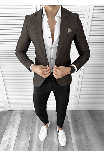 dehaine Sacou pentru barbati, slim fit, uni, 11785, maro
