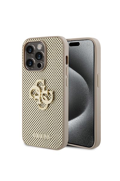 Guess Case for iPhone 15 Pro Max - Guess Leather Perforated 4G (GUHCP15XPSP4LGD) - Gold