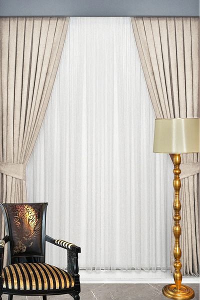 Wowlays Home Μπεζ Πλισέ Κουρτίνα Φόντο Βελούδινο Ύφασμα Υψηλής Ποιότητας Μονό Φύλλο