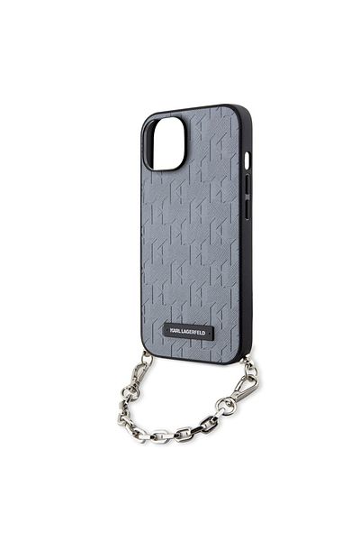 Karl Lagerfeld Carcasă pentru iPhone 14 - Karl Lagerfeld Saffiano Monogram Chain (KLHCP14SSACKLHPG) - Argintiu
