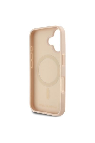 Karl Lagerfeld Husă pentru iPhone 16 - Karl Lagerfeld din piele MagSafe (KLHMP16SPKHPORPP) - Ștampilare la cald roz