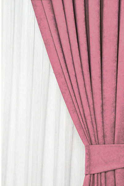 Wowlays Home Dusty Rose Pleated Background Curtain Velvet Fabric High Quality Single Wing