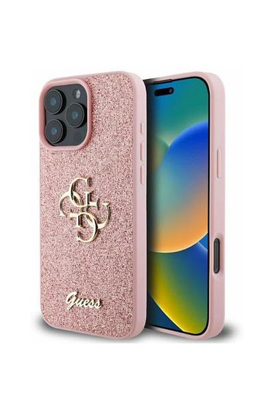 Guess Case for iPhone 16 Pro - Guess Glitter Fixed Big 4G (GUHCP16LHG4SGP) - Pink