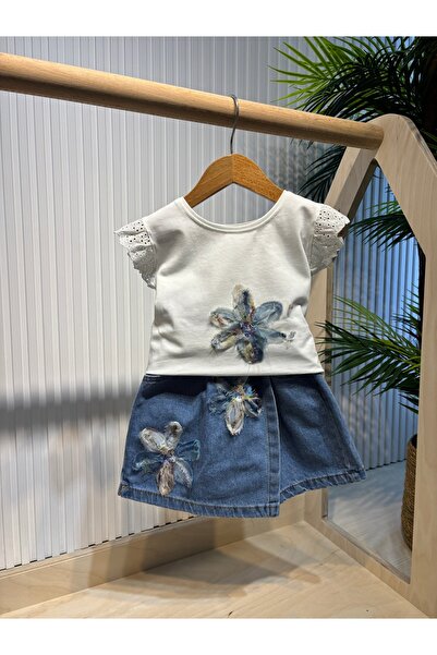 Canbi Kids Girl's Embroidered Lily Denim Skirt Suit