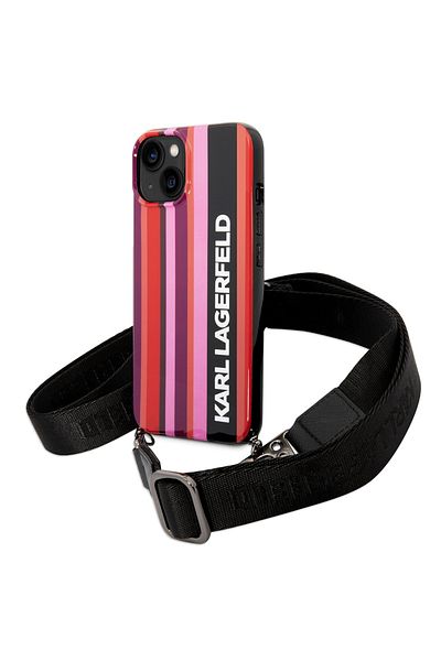 Karl Lagerfeld Carcasă pentru iPhone 14 - Karl Lagerfeld Hardcase cu curea (KLHCP14SSSTTP) - Dungi roz