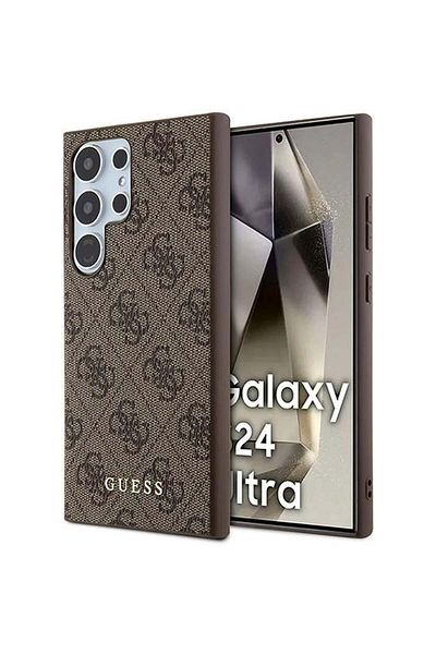 Guess Case for Samsung Galaxy S24 Ultra - Guess Hardcase 4G Metal Gold Logo (GUHCS24LG4GFBR) - Brown