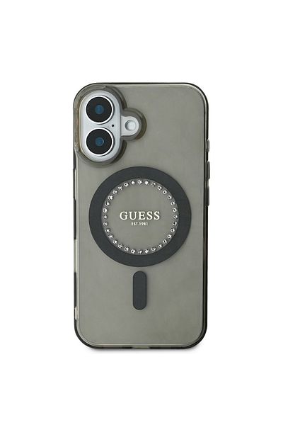 Guess Case for iPhone 16 Plus - Guess IML Rhinestones MagSafe (GUHMP16MPFTDTEK) - Black