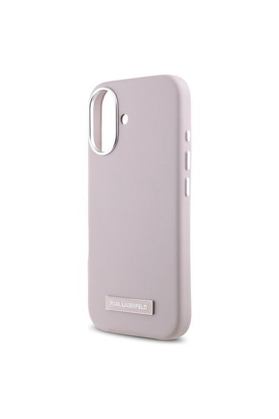 Karl Lagerfeld Husă pentru iPhone 16 - Karl Lagerfeld din piele MagSafe (KLHMP16SPGMSRPP) - Placă metalică roz FW