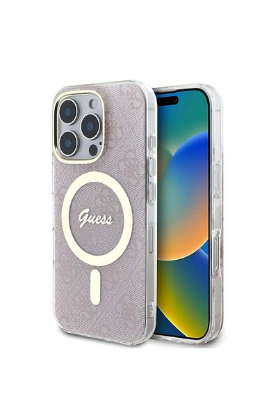 Guess Case for iPhone 16 Pro - Guess IML 4G MagSafe (GUHMP16LH4STP) - Pink