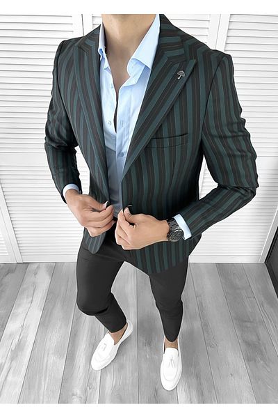 dehaine Sacou pentru barbati, slim fit, in dungi, 574, verde