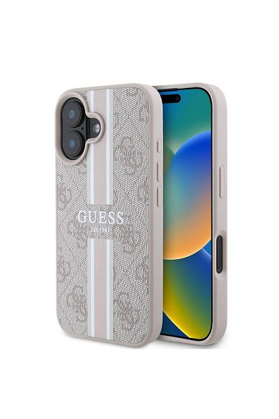 Guess Case for iPhone 16 - Guess Hardcase 4G Printed Stripes MagSafe (GUHMP16SP4RPSP) - Pink