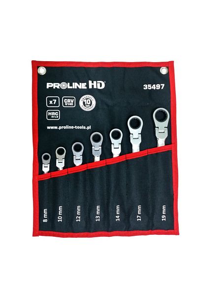 PROLINE Combination Wrench Set With Ratchet Elbow Cr-Va Hd 8-19Mm - 7P.