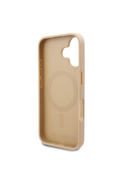 Karl Lagerfeld Carcasă pentru iPhone 16 - Karl Lagerfeld Leather MagSafe (KLHMP16SPKHPORPE) - Ștampilare la cald bej
