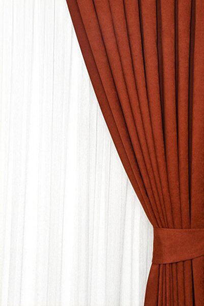 Wowlays Home Brick Color Pleated Background Curtain Velvety Fabric High Quality Single Sash