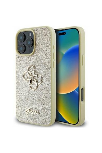 Guess Case for iPhone 16 Pro Max - Guess Glitter Fixed Big 4G (GUHCP16XHG4SGD) - Gold