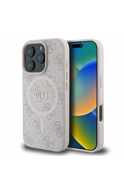 Guess Case for iPhone 16 Pro Max - Guess 4G Ring Classic Logo MagSafe (GUHMP16XG4GFRP) - Pink