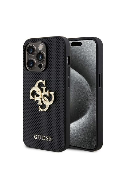 Guess Case for iPhone 15 Pro Max - Guess Leather Perforated 4G (GUHCP15XPSP4LGK) - Black