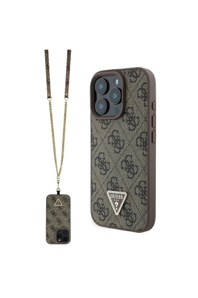 Guess Θήκη για iPhone 16 Pro - Guess Δερμάτινη Μεταλλική Θήκη με Στρας και Λογότυπο Crossbody (GUHCP16LP4TDSCPW) - Καφέ