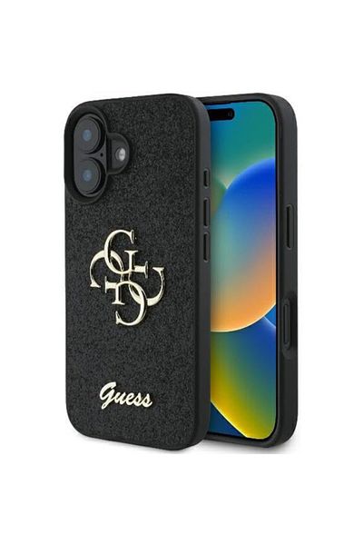 Guess Case for iPhone 16 Plus - Guess Glitter Fixed Big 4G (GUHCP16MHG4SGK) - Black