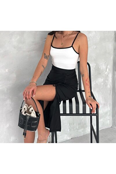 EUROMODA Women's Gathered-Adjustable Lifted Pencil Skirt with Slit