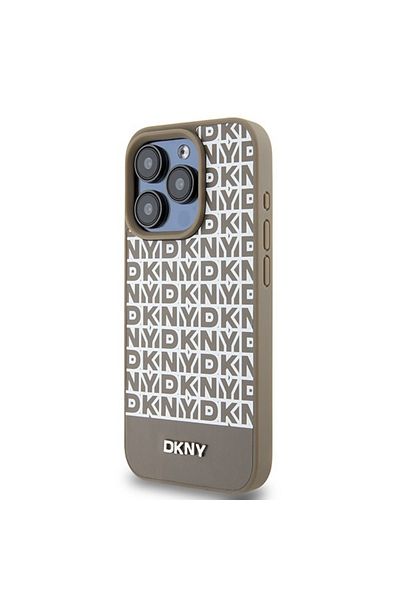 Dkny Husă pentru iPhone 15 Pro - DKNY din piele cu imprimeu și logo metalic MagSafe (DKHMP15LPSOSPW) - Maro