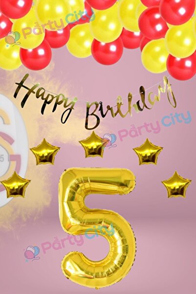 Party City Galatasaray Temalı 5 Yaş Doğum Günü Süsleme Seti | Sarı Kırmızı Ba...