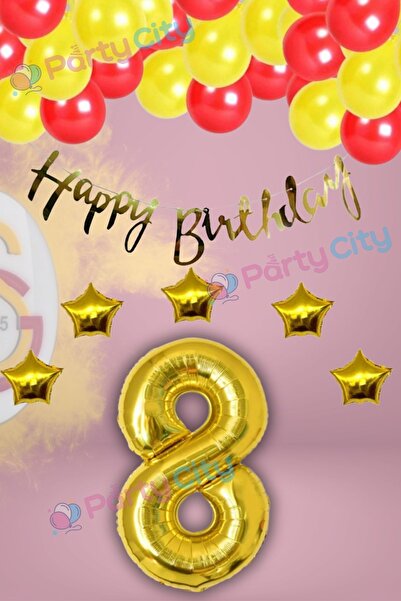 Party City Galatasaray Temalı 8 Yaş Doğum Günü Süsleme Seti | Sarı Kırmızı Ba...