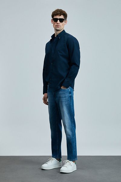 Lufian 111010637 Мъжка риза Ellery Basic, стандартна кройка, бяла, тъмносиня