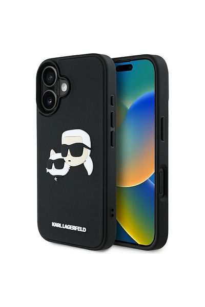 Karl Lagerfeld Case for iPhone 16 - Karl Lagerfeld 3D Design (KLHCP16SRBCKCHLK) - Rubber Karl&Choupette