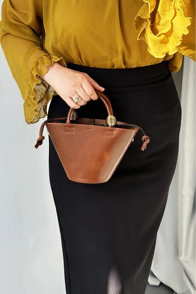 LEONAS Mini Shopper Hand and Shoulder Bag with Metallic Detail Paella Tan