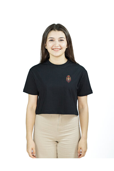 Siyah Renk Baskılı Crop | Roarion | Oversize