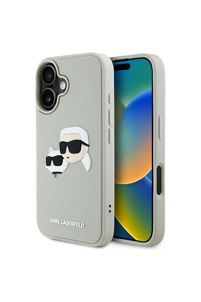 Karl Lagerfeld Case for iPhone 16 - Karl Lagerfeld 3D Design (KLHCP16SRBCKCHLE) - Beige Rubber Karl&Choupette