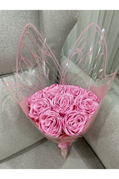 Baalaa Kelebek buketi-Kurdeleden el emeği gül-12 adet-Yapay çiçek buketi(NOT YAZILIR)