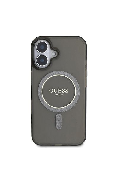 Guess Case for iPhone 16 Plus - Guess IML Glitter Circle MagSafe (GUHMP16MHFGEREK) - Black