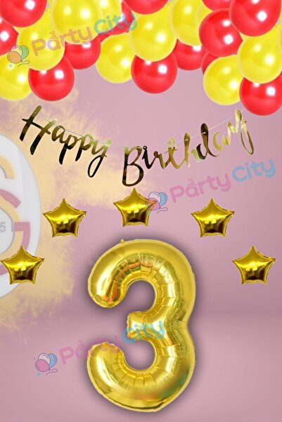 Party City Galatasaray Temalı 3 Yaş Doğum Günü Süsleme Seti | Sarı Kırmızı Ba...