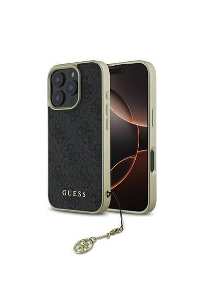 Guess Case for iPhone 16 Pro Max - Guess Hardcase 4G Charms Collection (GUHCP16XGF4GGR) - Black