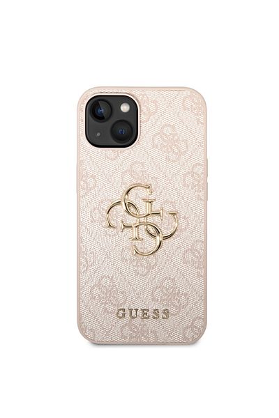 Guess Case for iPhone 15 - Guess Leather 4G Metal Logo (GUHCP15S4GMGPI) - Pink