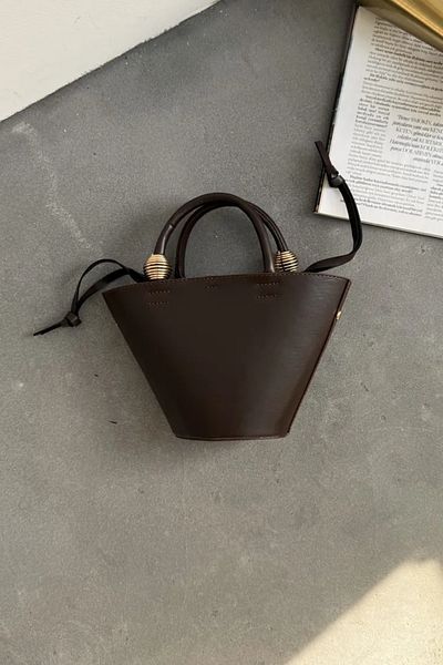 LEONAS Mini Shopper Hand and Shoulder Bag with Metallic Detail Paella Bitter Brown