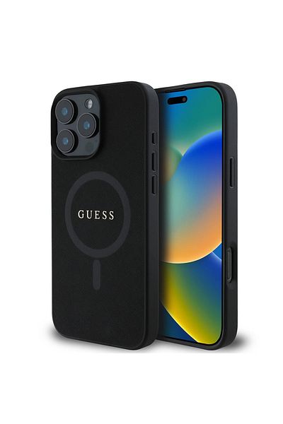 Guess Case for iPhone 16 Pro - Guess Saffiano Classic Logo MagSafe (GUHMP16LPSAHMCK) - Black