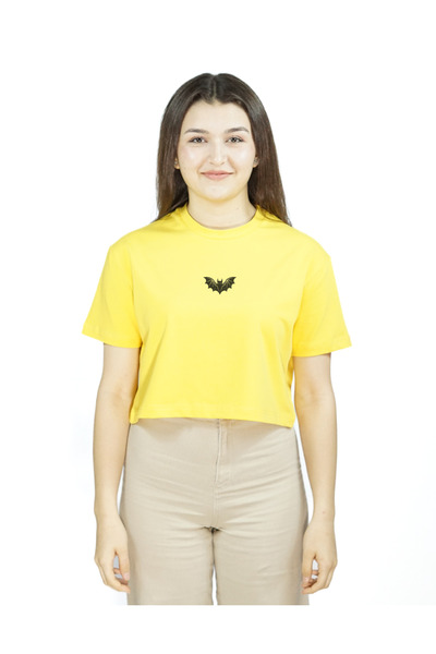 Sarı Renk Baskılı Crop | Nocturnis | Oversize