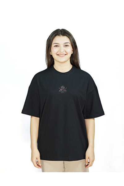 Siyah Renk Baskılı Kadın T-shirt | Swiftshadow | Oversize