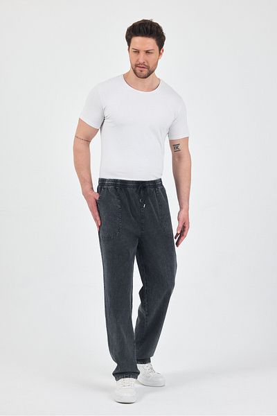 kırtex sport k teks şekil Anthracite Men's Crotch - 100% Cotton, Elastic Waist Washable Trousers